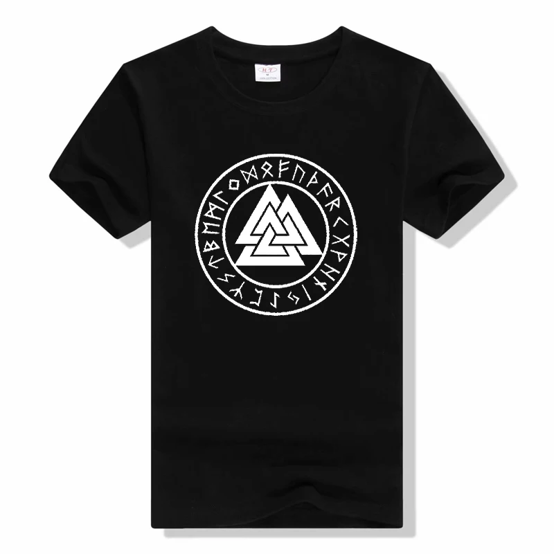 Ravens Odin Valknut Symbol Runes Graphic T Shirt Son Of Odin Viking Printing Streetwear Leisure T Shirt loose short sleeve tee