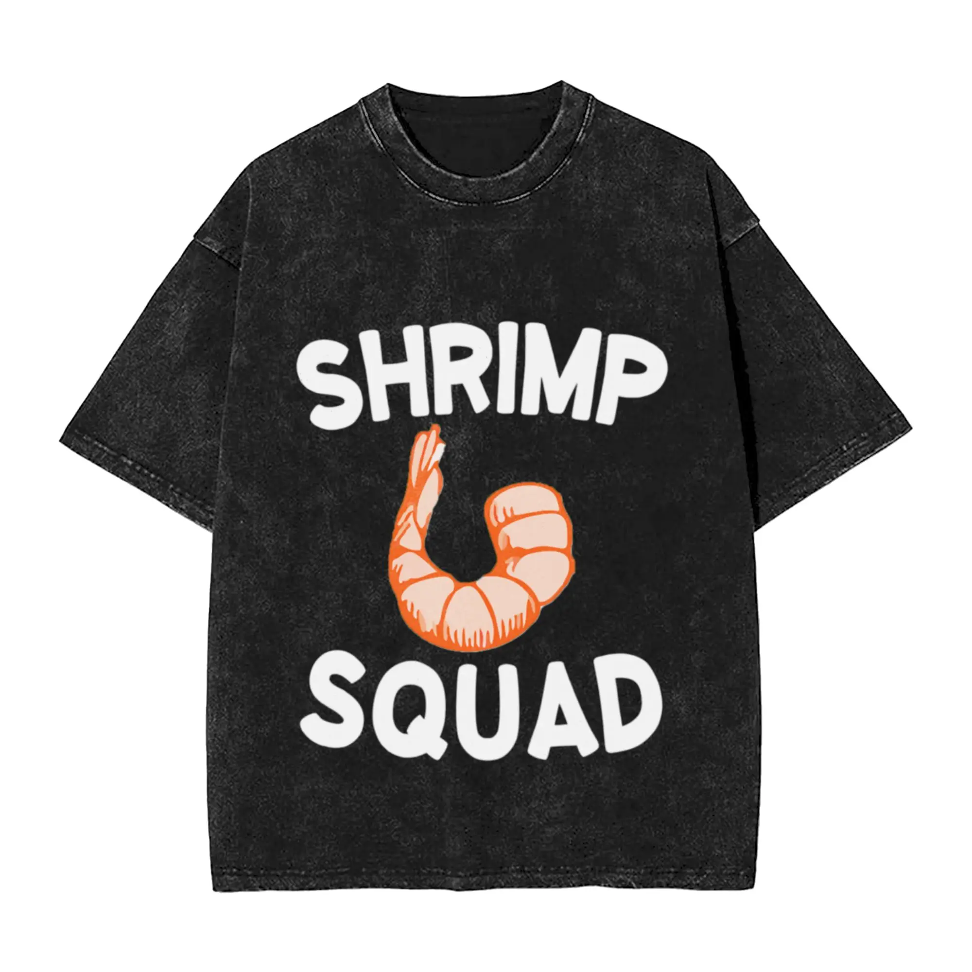 Shrimp Squad Unique Trendy A Washed T Shirt Men's Women's Oversized Cotton Tees Tops