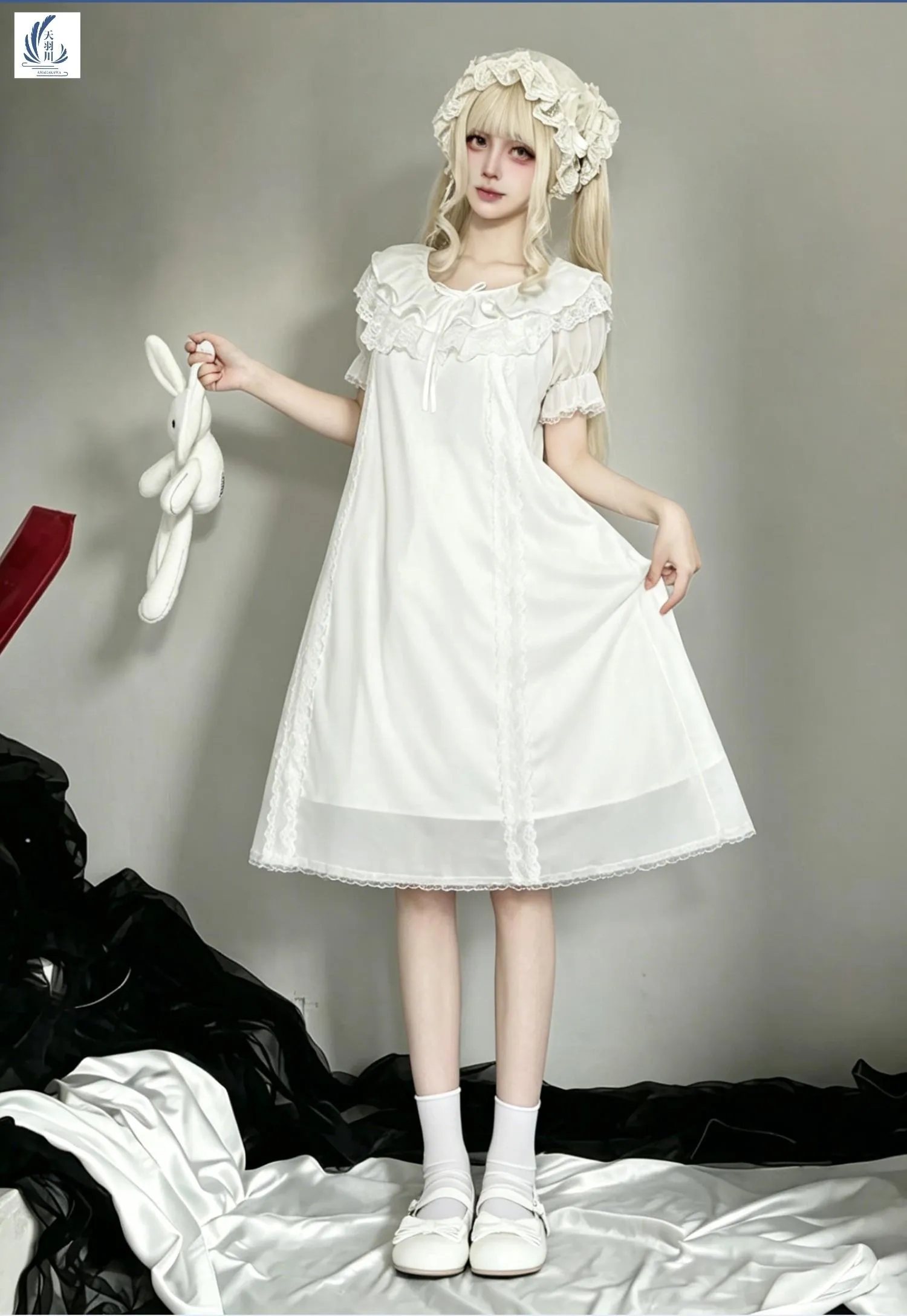 Women's White Lolita Nightgown With Lace Trim Short Sleeve Loose Fit Elegant Palace Style Home Dress For Summer