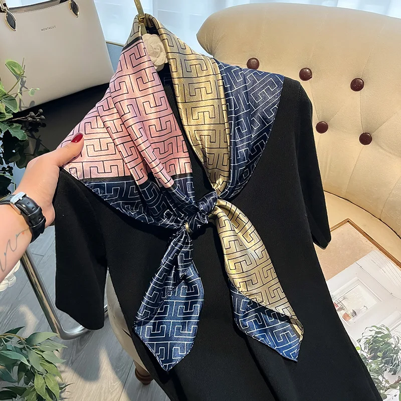 

New 90 Small Square Scarf Silk Scarf Fashion Versatile Satin Scarf Printed European and American Scarf Satin Elegant Scarf
