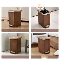 Household High-end Sealed Trash Can with Lid and Double-open Design Kitchen Storage Wooden Grain Trash Can Waste Bins