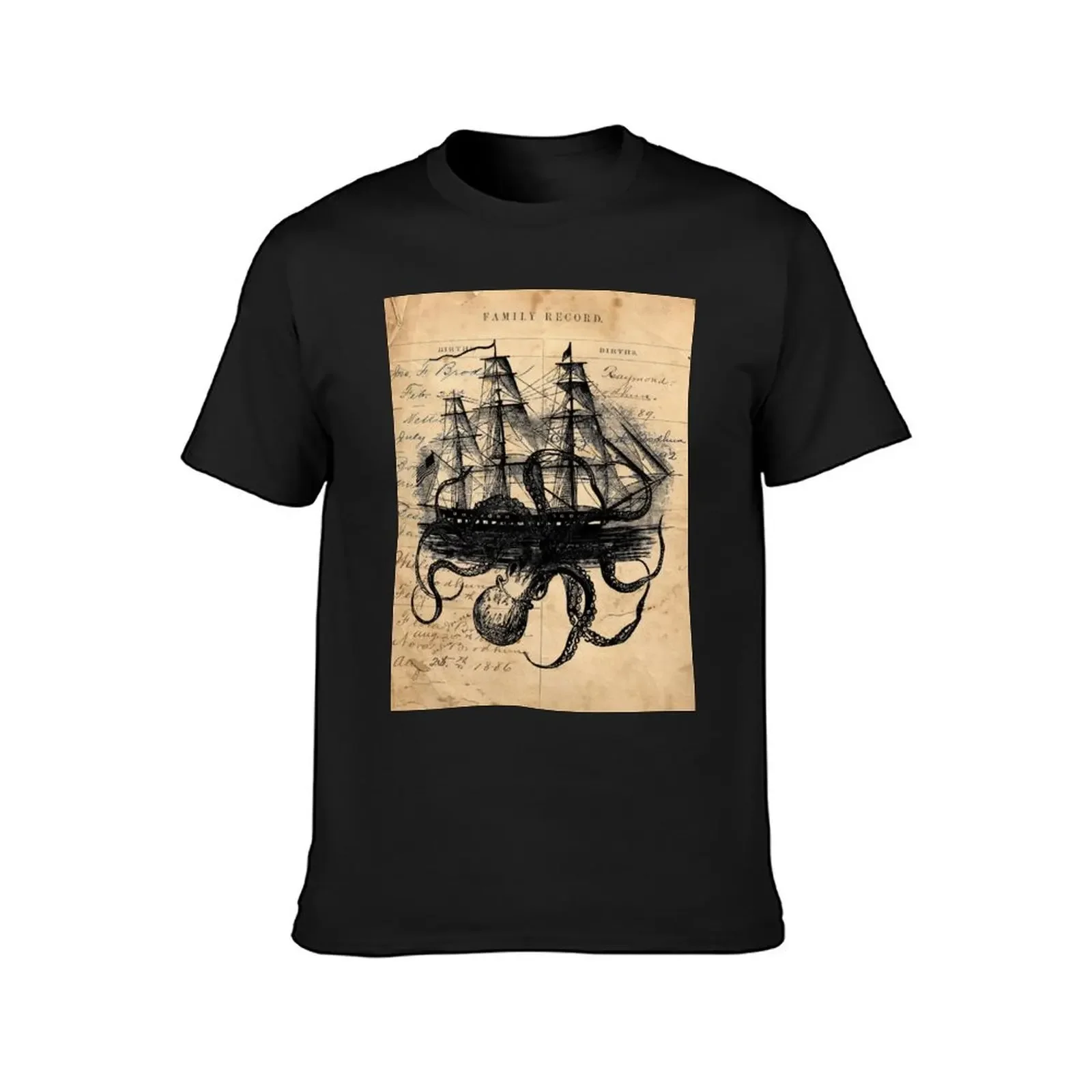 Kraken Attacking Ship on Ledger DesignKAS947 T-Shirt customizeds sweat shirts men graphic