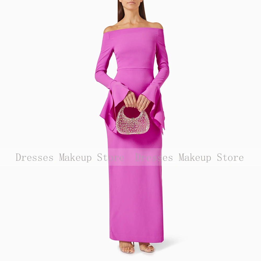 Lilac Evening Dress Maxi Off the Shoulder Long Sleeves Column Evening Gowns for Women 2024 Split Elegant Wedding Party Dresses