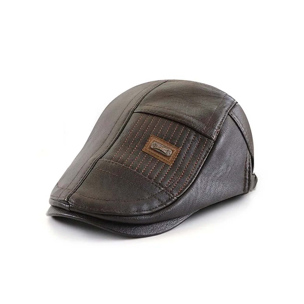 Berretto da uomo con visiera retrò in avanti Cappello berretto piatto in pelle stile coreano tinta unita Cabbie Newsboy Outdoor