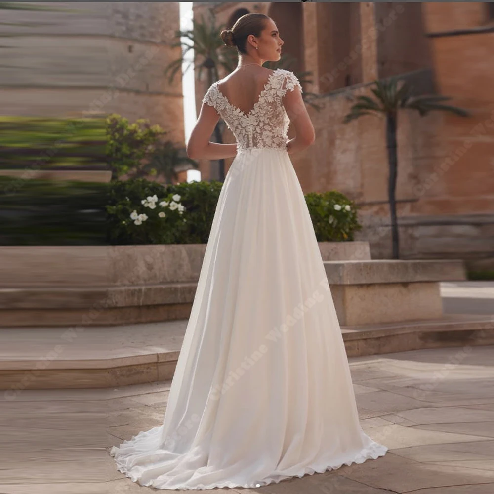 Elegante decote em v vestidos de casamento feminino rendas decalques vestidos de noiva sexy esfregar comprimento princesa festa vestidos de novias personalizado