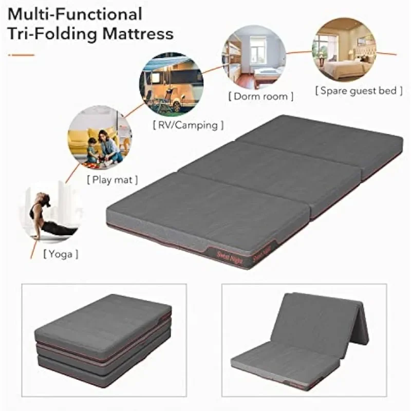 Folding Mattress Twin Size with Carry Bag Camping, Guest  Breathable Mesh Sides & Portable Mattress -Compact and Easy to Storage