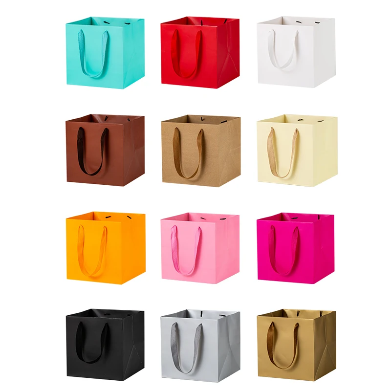 

50pcs Bulk Paper Tote Bag Personalized Kraft Paper with Handle Packaging for Jewelry Clothes Flower Wedding Party Favor Gift Bag