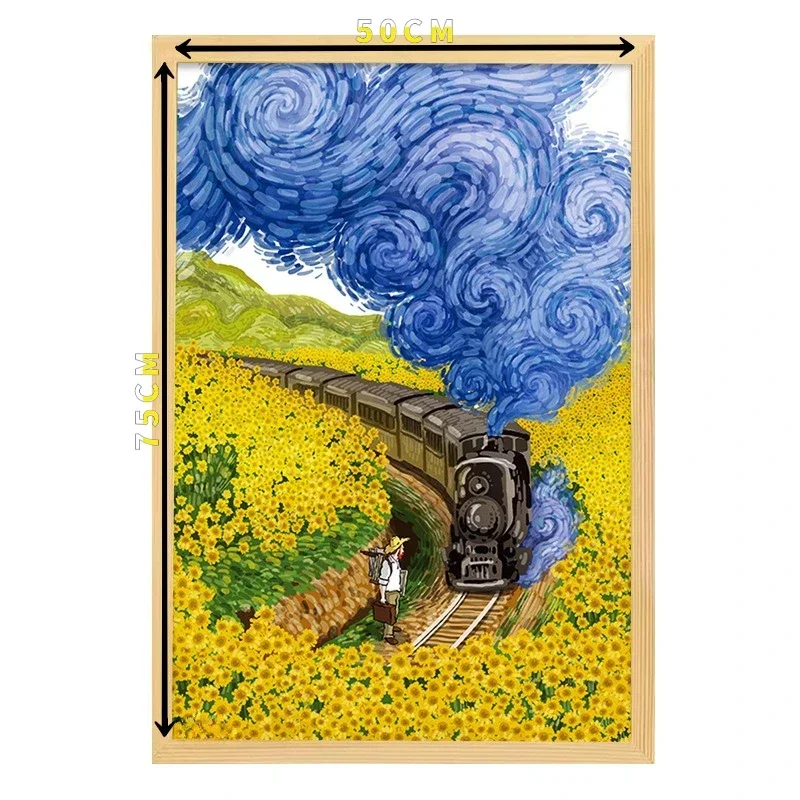 Adult Jigsaw Puzzle 1000PCS Vincent Van Gogh 70*50cm Train Sunflowers Stress Relief Entertainment Toys Paper Puzzles Christmas