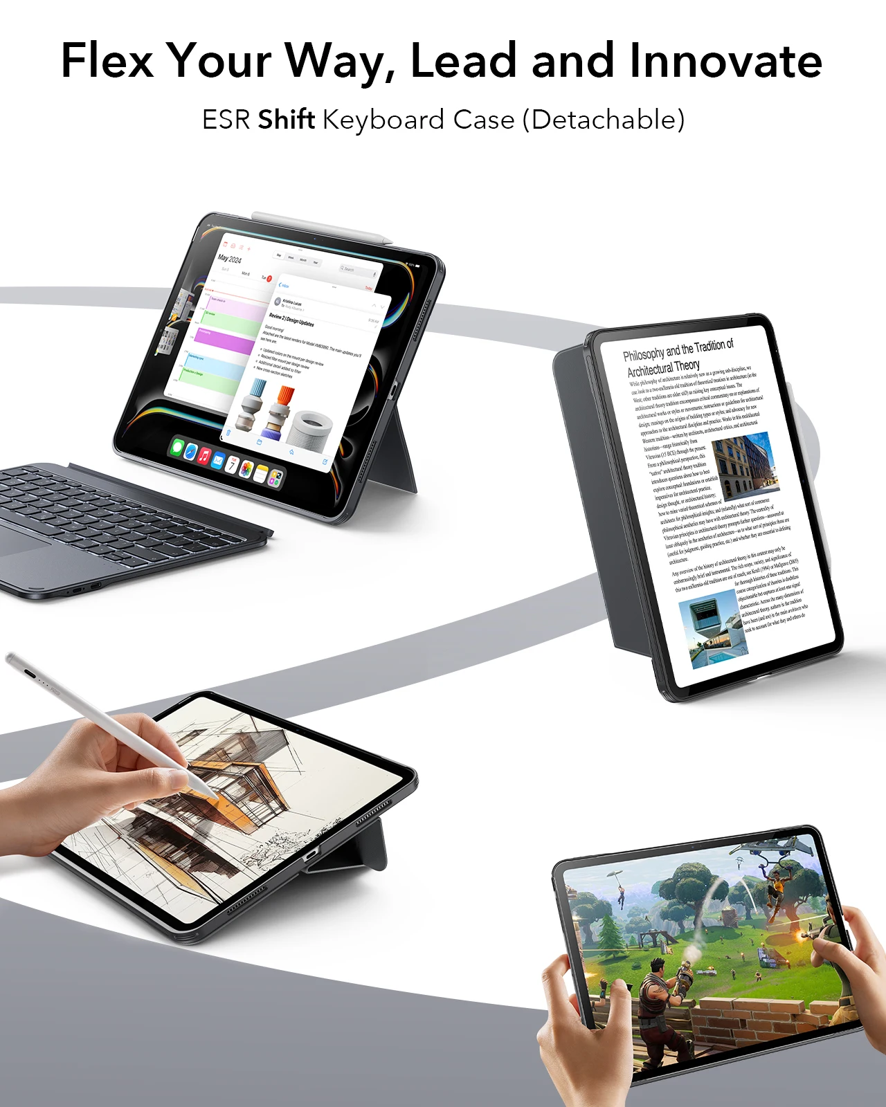 ESR for iPad Pro 13/11(M4/M5) Shift Keyboard Case Magnetic Detachable Keyboard Cover for iPad Air 11(M2/M3/M4)&Air 4&Air 5