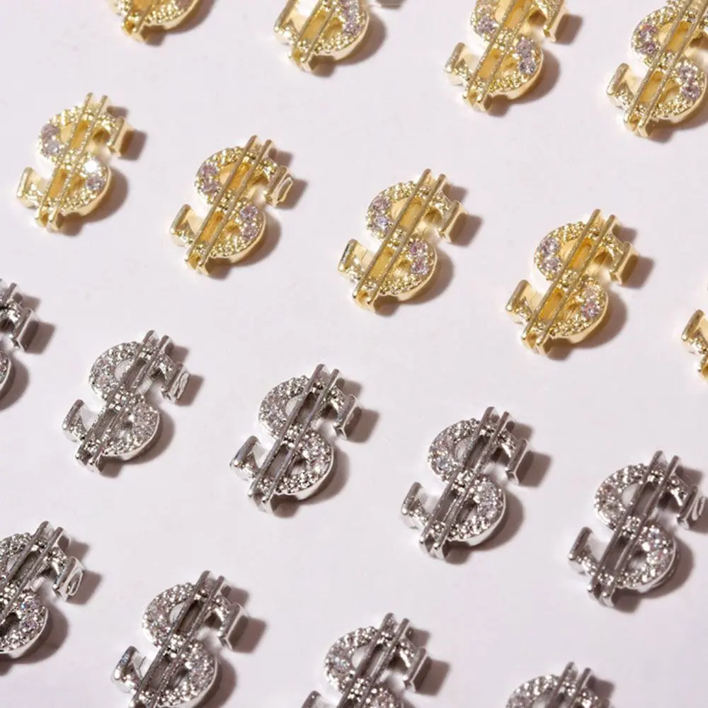 シルバー/ゴールド合金製マネーコインデザイン3DネイルアートDIYネイルジュエリーネイルアートラインストーンドルネイルアートデコレーション