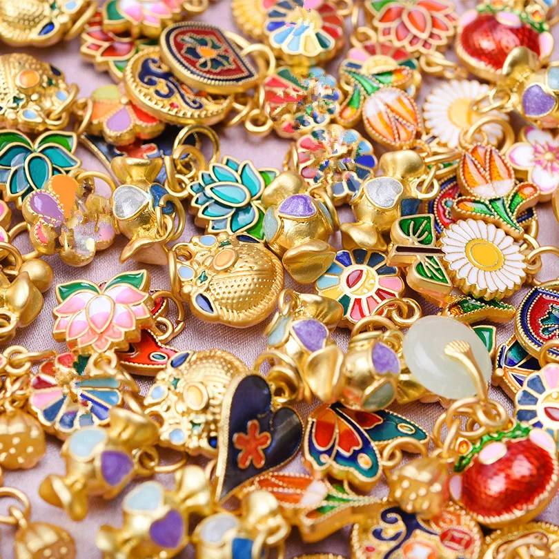 3Pcs/Lot Mix Styles Traditional Chinese Sakura Blossom Charms DIY Earrings Material Kawaii Lotus Sunflower Pendant Jewelry Bulk