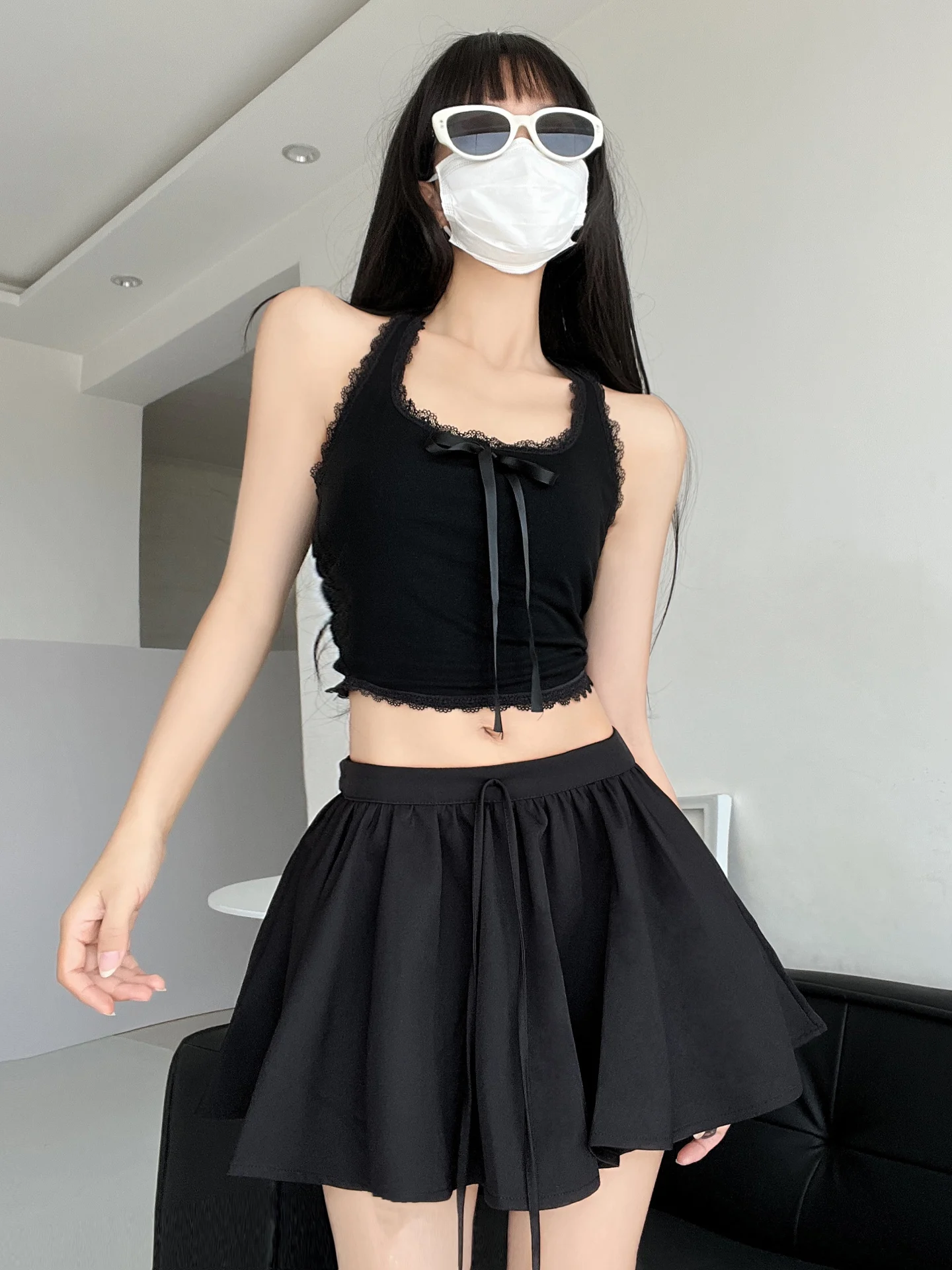 Falda plisada de Ballet Sle con capullo de flores para mujer, falda ajustada de cintura alta acampanada, cubierta de cadera antiligera INS para verano 2025