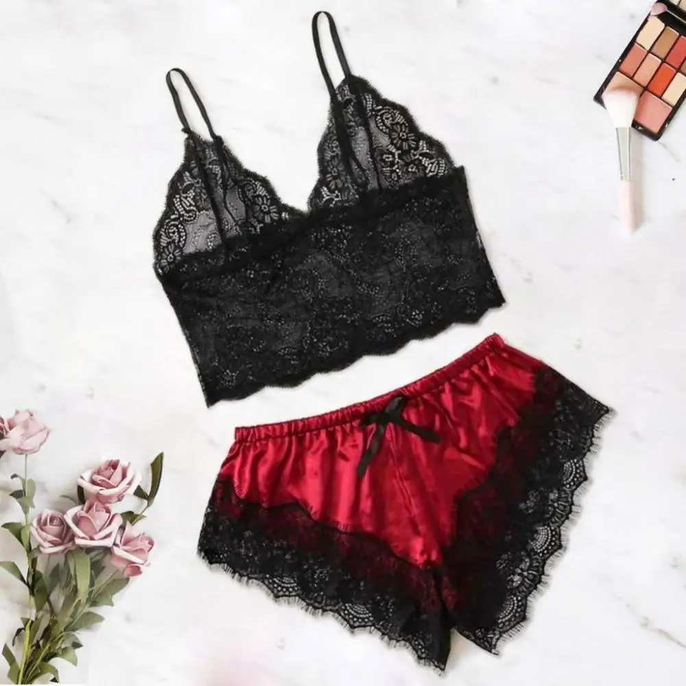 

Women Camisole Shorts Lace Pajama Sets Sexy See Through Lingerie Camisoles Tanks Women'S Pajama Shorts Suit Homewear Sleepwear