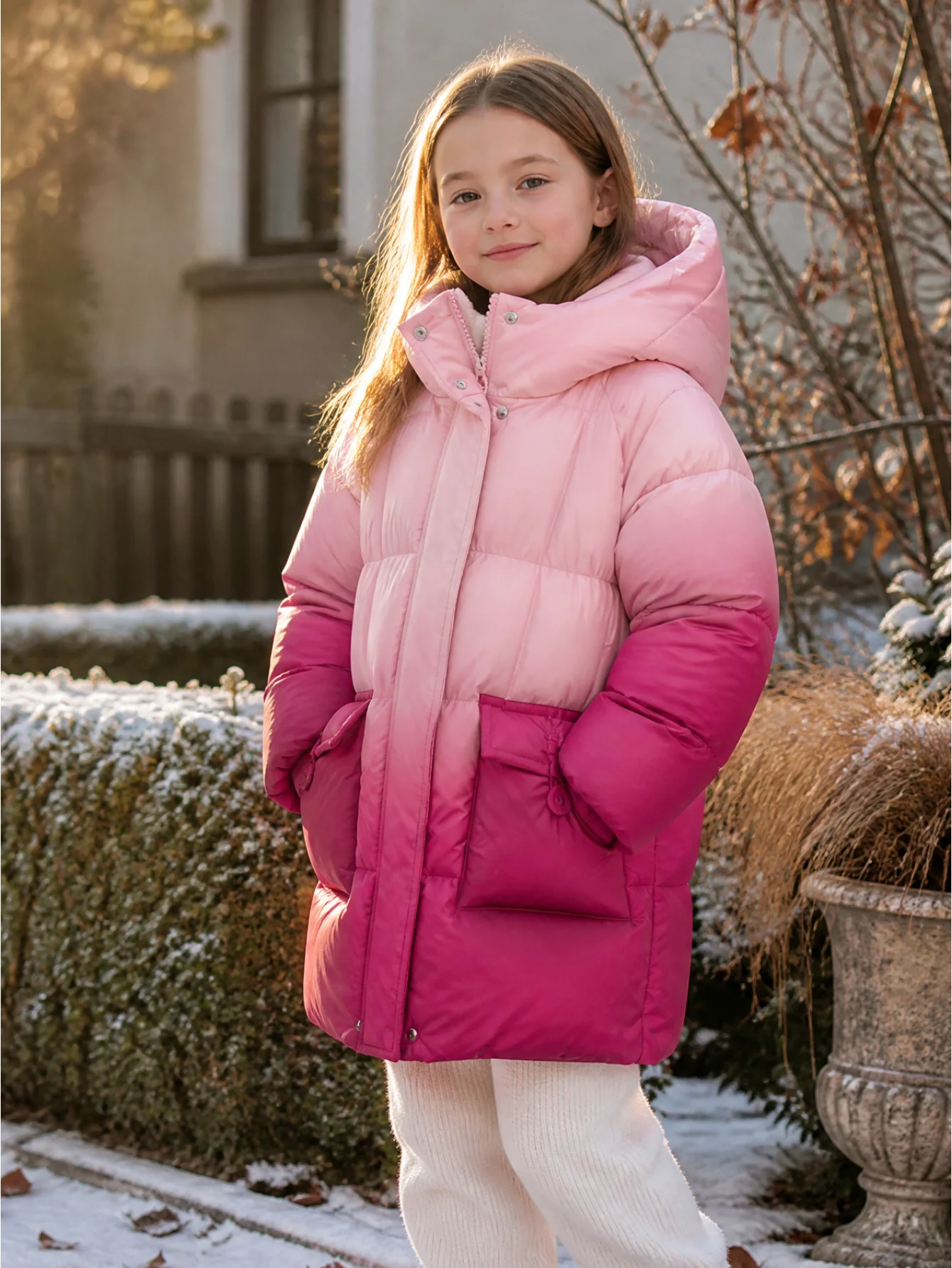 Girls Winter Gradient Ombre Padded Coat – Thickened Warm Quilted Jacket for Toddlers & Little Girls, Boys Outerwear