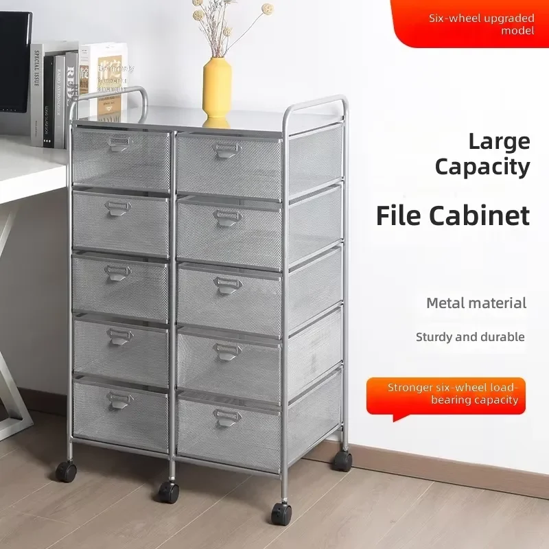 A4 Metal Filing Cabinet 5 Layer Double Row Mesh Design Office Storage Unit With Wheels Easy Move Mobile Document Organizer