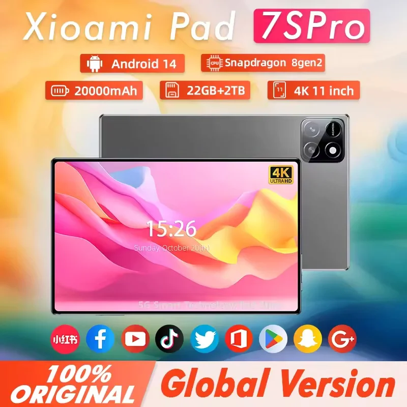 Nova edição global original tablet pc pad 7spro android 14 20000mah snapdragon 8gen2 chip impulsiona hd 4k visuais 22gb2tb capacidade