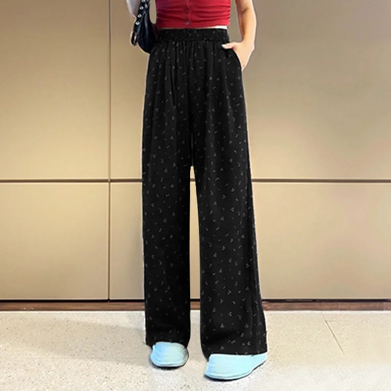 

Plus size, 240kg women's fat mm wide leg pants summer basic style floral elastic waist straight leg pants 3531