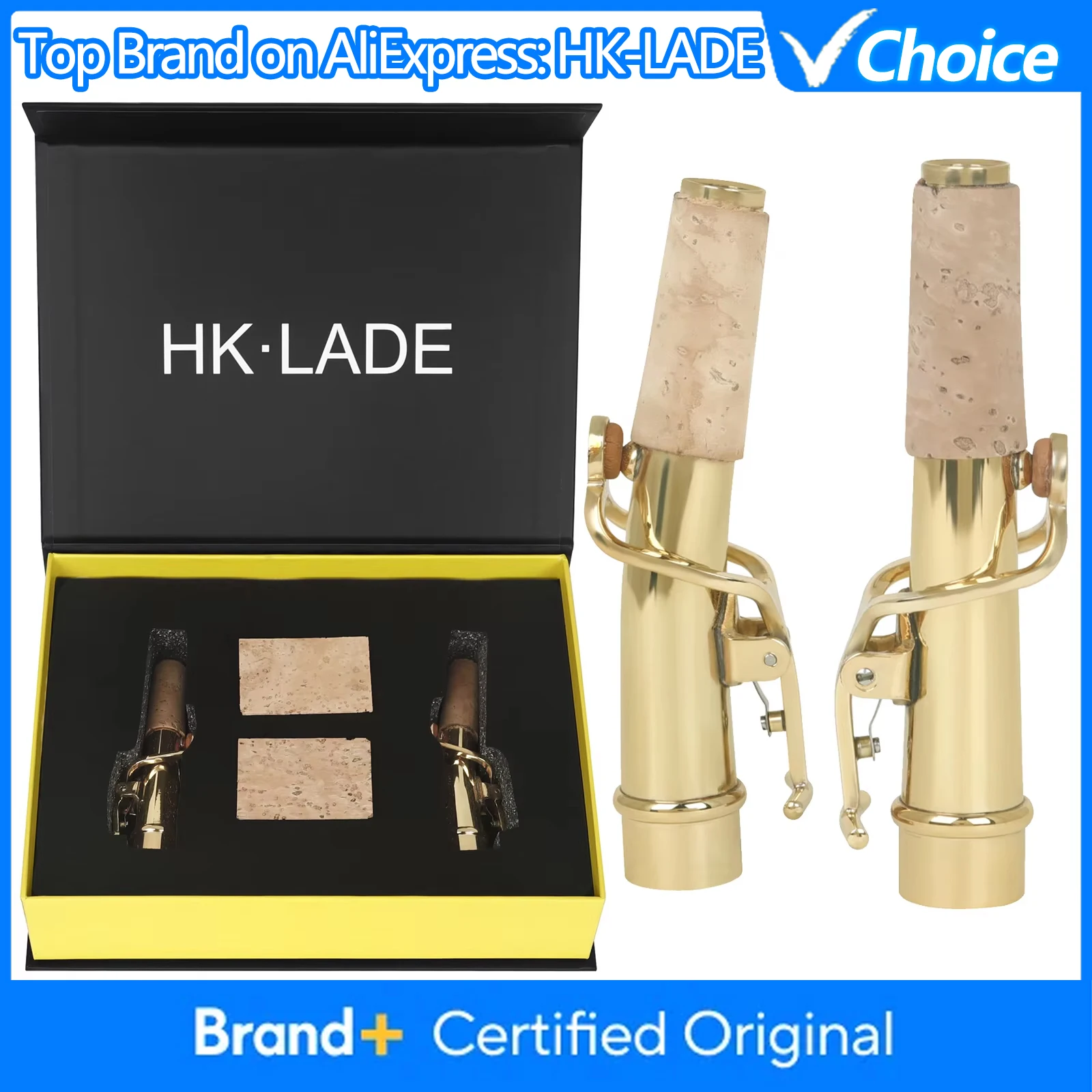 

Комплект шейек для саксофона HK·LADE: прямая и изогнутая шейка из латуни для сопрано-саксофона с пробковой вставкой. Запчасти и аксессуары для саксофона.