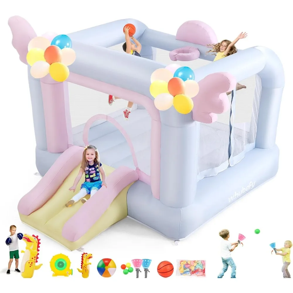 

Inflatable Bounce House for Toddler Kids 2-8 with Slide, Balloons, Catch Ball Set, Punching Bag, Beach Ball, Basketball, 106 x 8