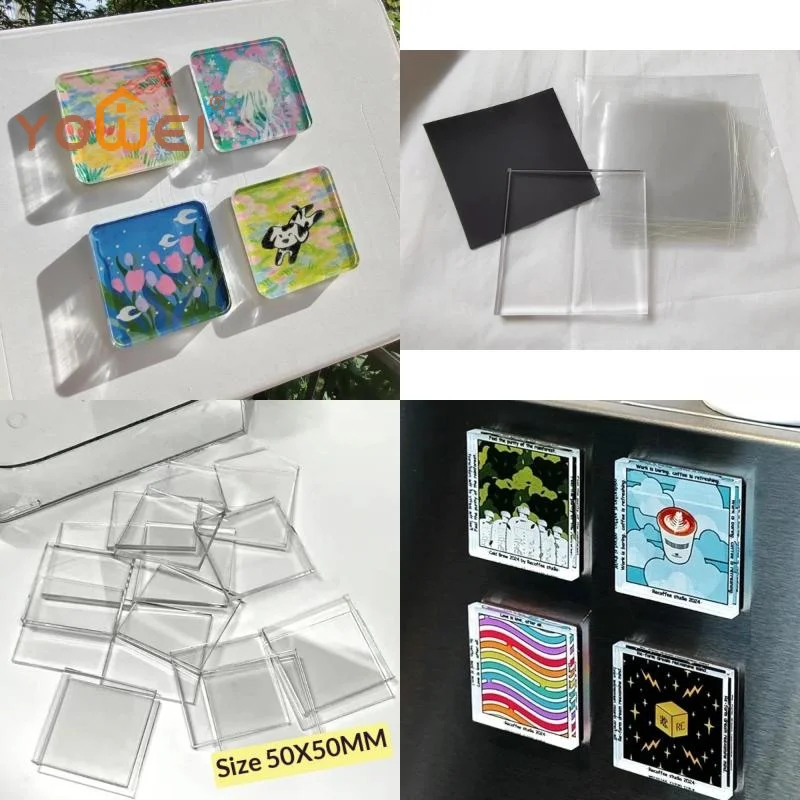 Latest 10Pcs High Transparent Acrylic Square Round With Magnetic Sheet Material Package Home Decor DIY Refrigerator Magnet