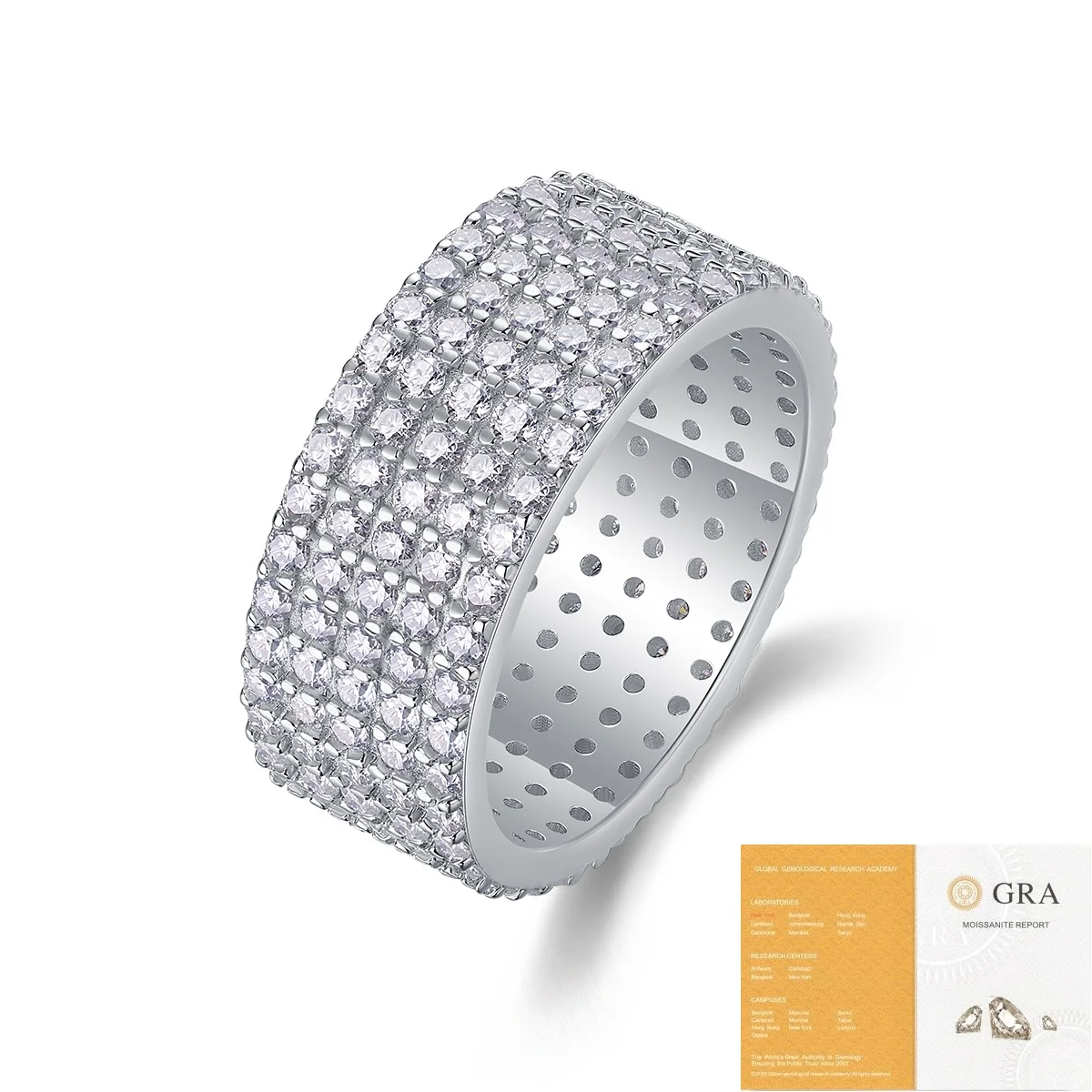 

LUNYIZUAN 3EX VVS1 D Sparkling Round Cut Real Moissanite Full Diamond 5 Row Ring 100% 925 Sterling Silver Wedding Band Jewelry