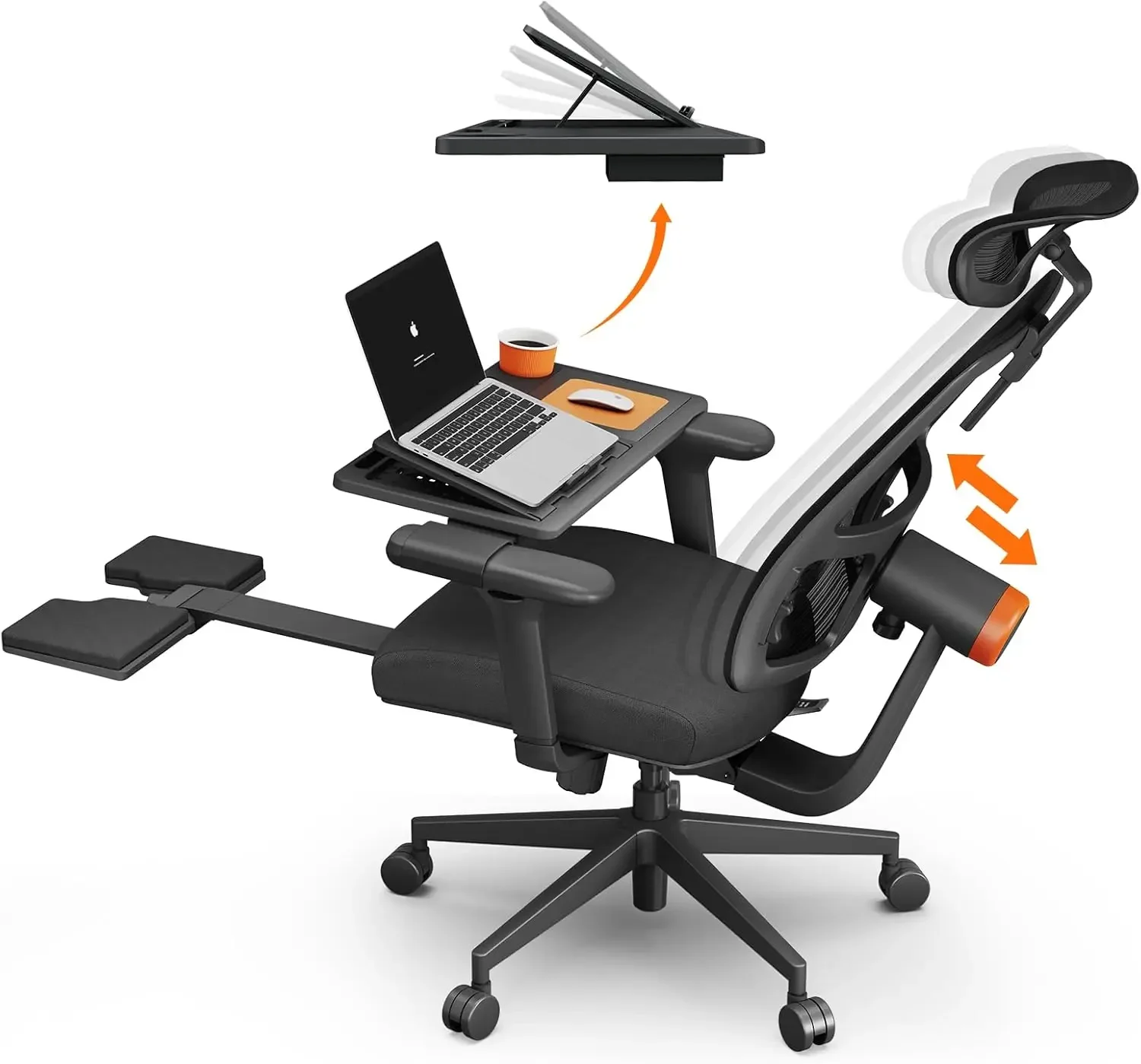 

Эргономичное офисное кресло и столик для ноутбука - Высокое офисное кресло с подставкой для ног, автоматической регулировкой поясничной опоры