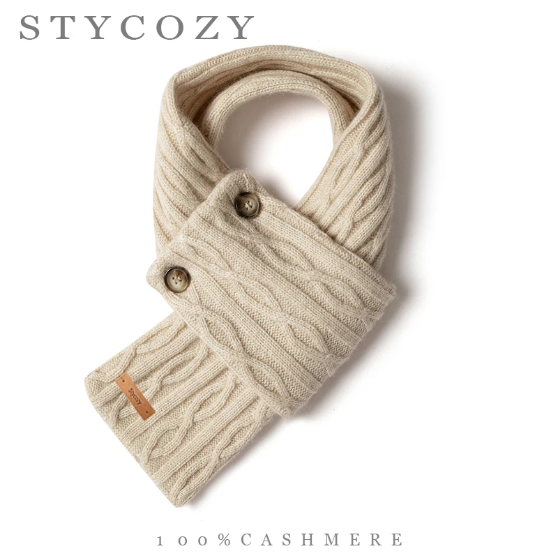 Women 100%Cashmere Cross Cutout Knit Scarf Button Closure Neck Gaiter Neck Collar Bib Square Diamond Pattern  Neck Warmer Winter