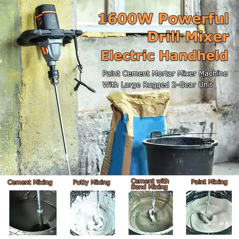 خلاط هاون الخرسانة مع محرك Start 13A الناعم 5/8 بوصة ظرف بمفتاح 2 تروس وتحكم متغير في السرعة يتضمن خلط حلزوني كبير