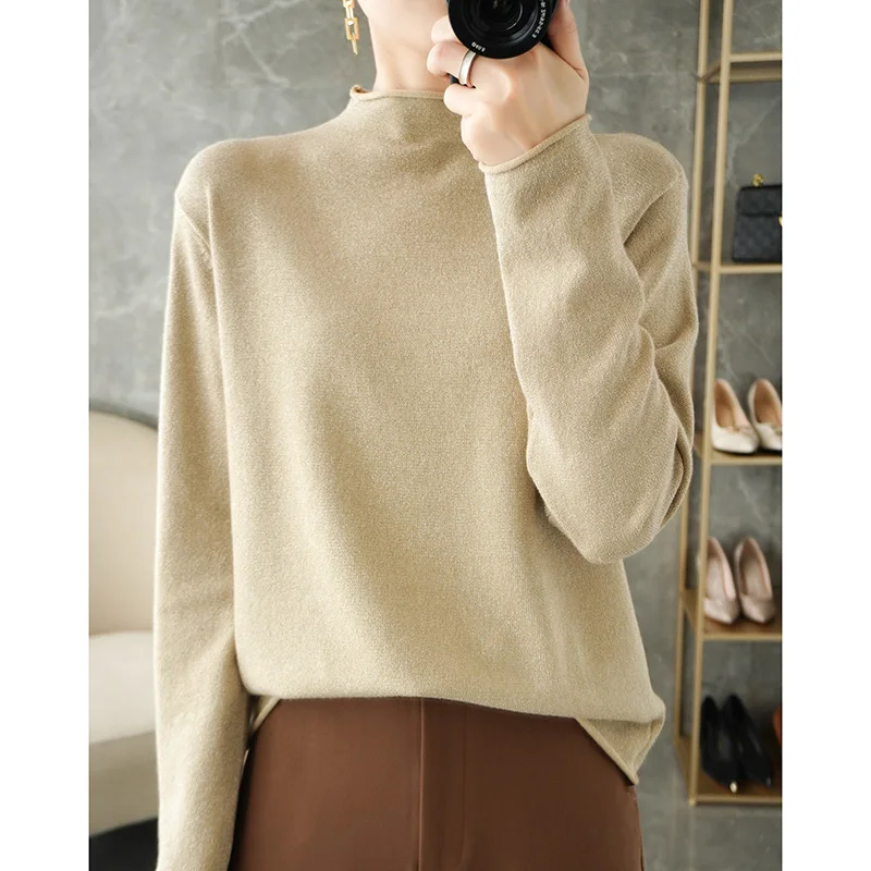 Bright silk semi-turtleneck women's 2023 autumn and winter new loose foreign wool knit with glitter silk sweater base layer