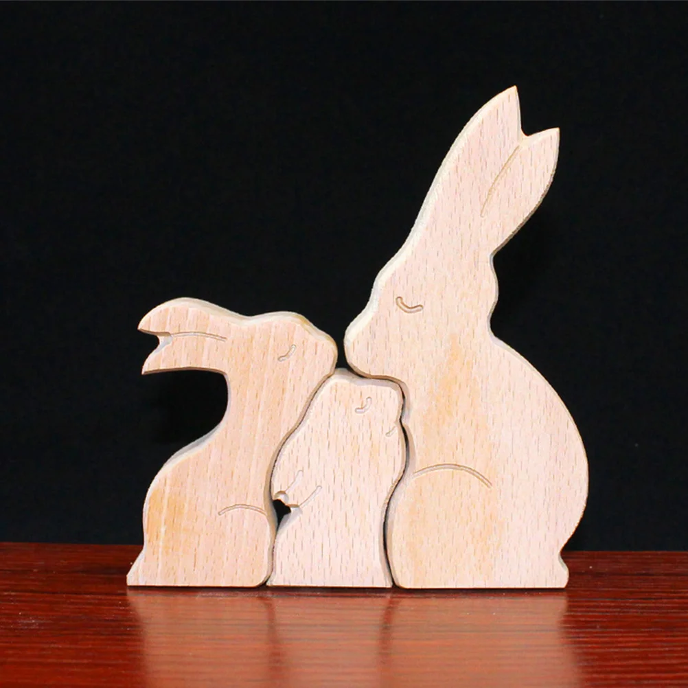 

1Set Wood Rabbit Sculpture Fine Carving Bunny Garden Decor Home Yard Easter Ornament Decoration Rabbit Statue Bunny Model