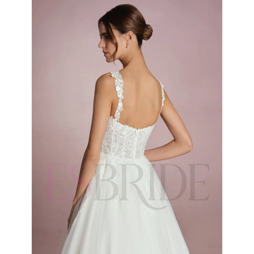 ESBRIDE Abito da sposa su misura Cinghie eleganti Abiti da sposa bianchi Appliques Abiti da festa formali senza maniche Abiti personalizzati