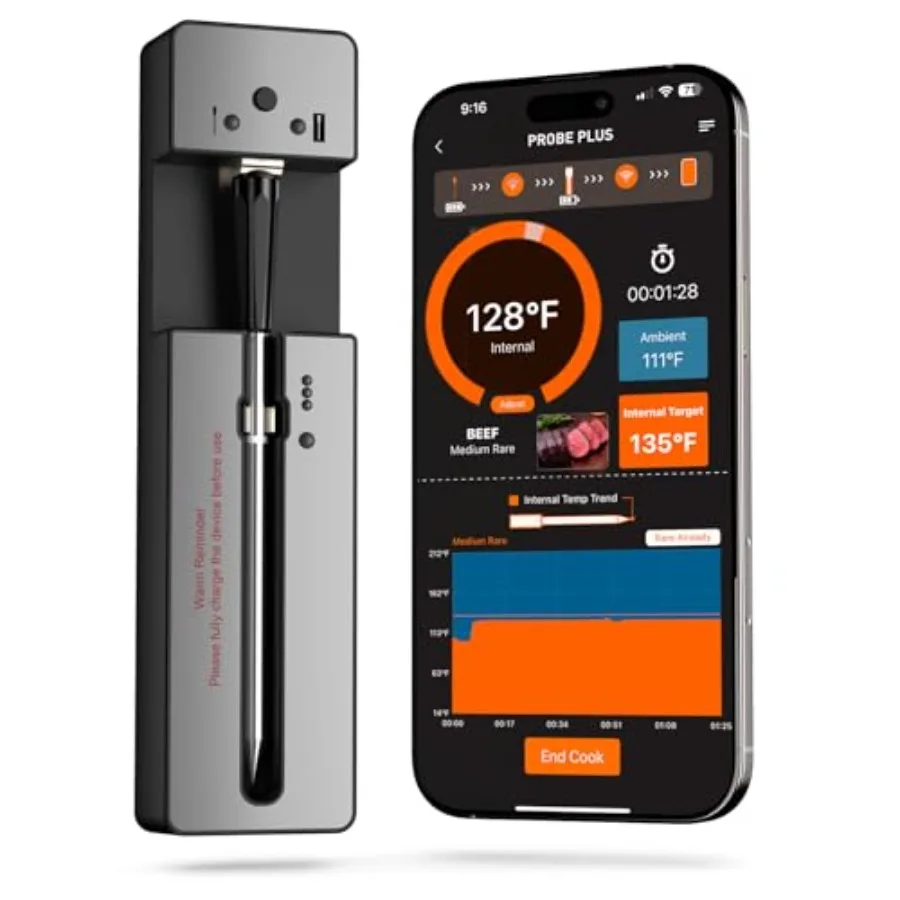 

Усовершенствованный умный беспроводной Bluetooth-термометр для мяса с ультратонким зондом, 6 датчиков, высокая точность, цифровой термометр для продуктов, мгновенное измерение за 0,5 секунды