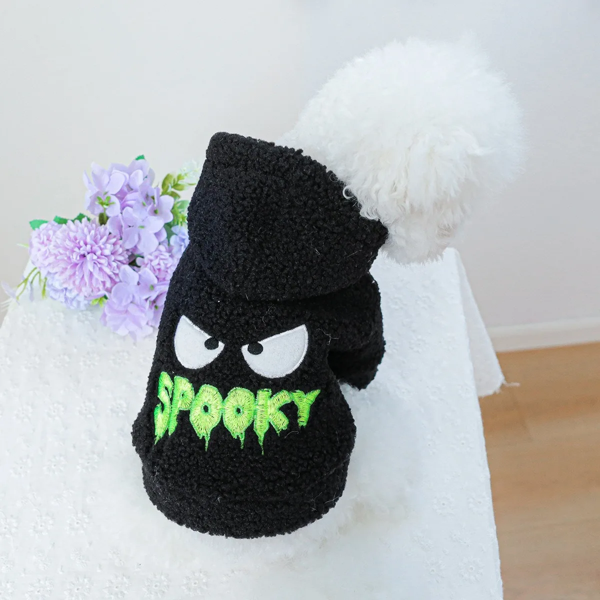 Black Ghost Costume Clothes for French Bulldog Autumn Winter Polar Fleece Pet Cat Hoodies New Design Schnauzer Pet Sweatshirts