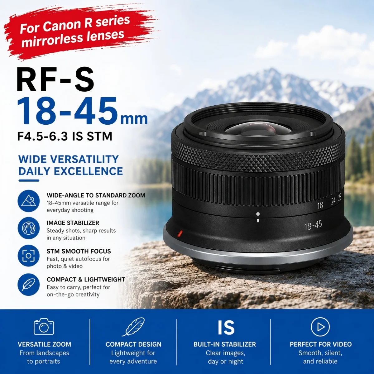 99% new Original For Canon RF-S 18-45mm F4.5-6.3 IS STM For Canon EOS RP  R7 R8 R10 R50 R100 Camera RF18-45 4.5-6.3 IS STM Lens