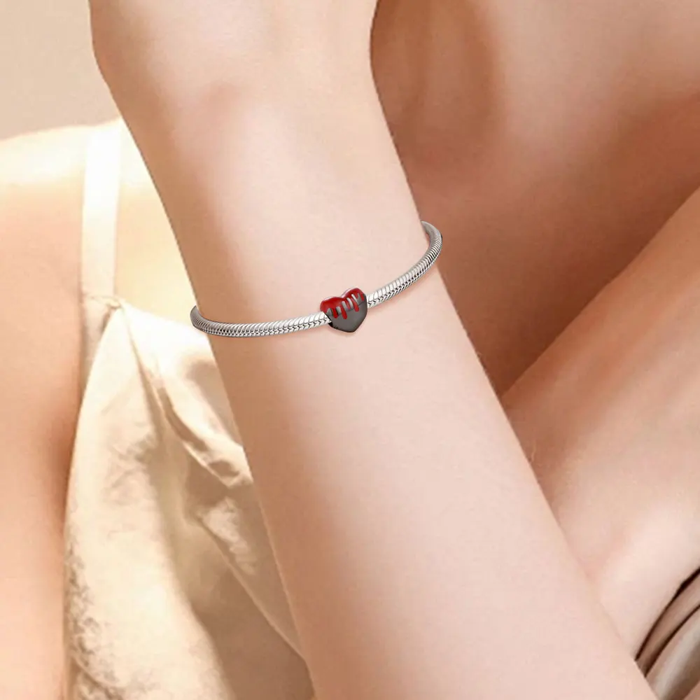 925 Sterling Silver Dark Gothic Blood Halloween Charm Skeleton Hand Red Heart Apple Beads Fit Original Snake Bracelet - view 5