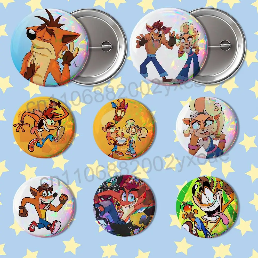 Orange bandicoot Crash Bandicoot Creative Round Badge Button Pin Bag Decor Fans Collection Friends Gift Brooch