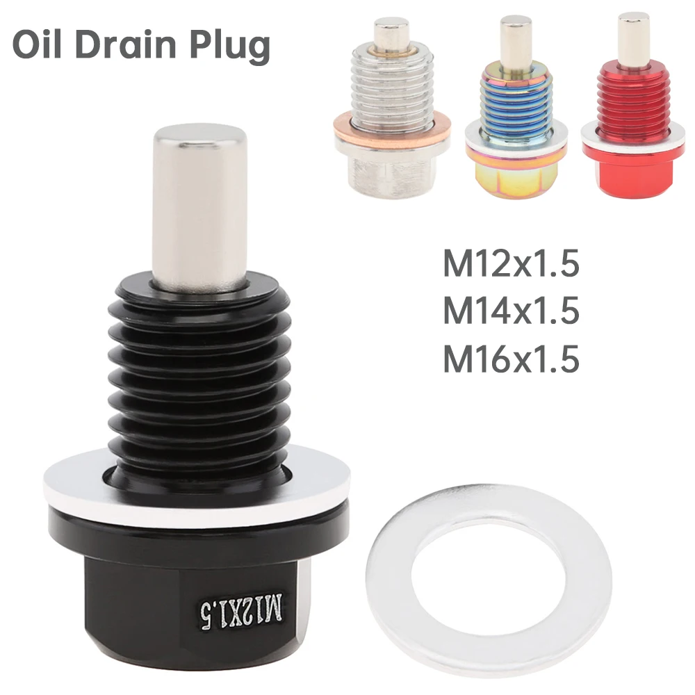 M12/M14/M16x1.5 Aluminum Magnetic Oil Drain Plug with Washer Gasket Oil Drain Sump Nut Aviation Bolt Fit for Honda/ Ford/Hyundai