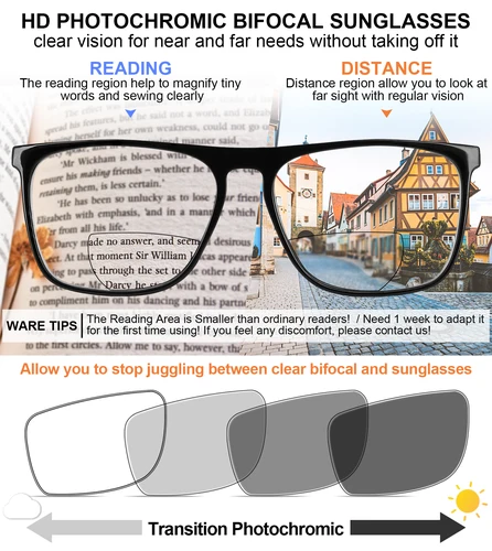 Imagen 2 del producto Gafas de lectura bifocales para hombre, con luz azul lentes fotocromáticas, diseño de marca de lujo, marco de gran tamaño para hipermetropía