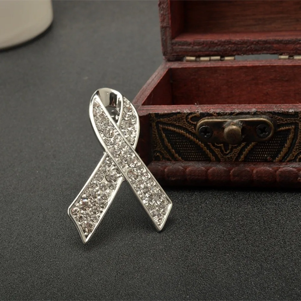 Rhinestone Crystal Black Ribbon Pin Melanoma Cancer Skin Cancer Funerals Memorial Pin Lapel Pin Vintage Mourning Badge Brooch