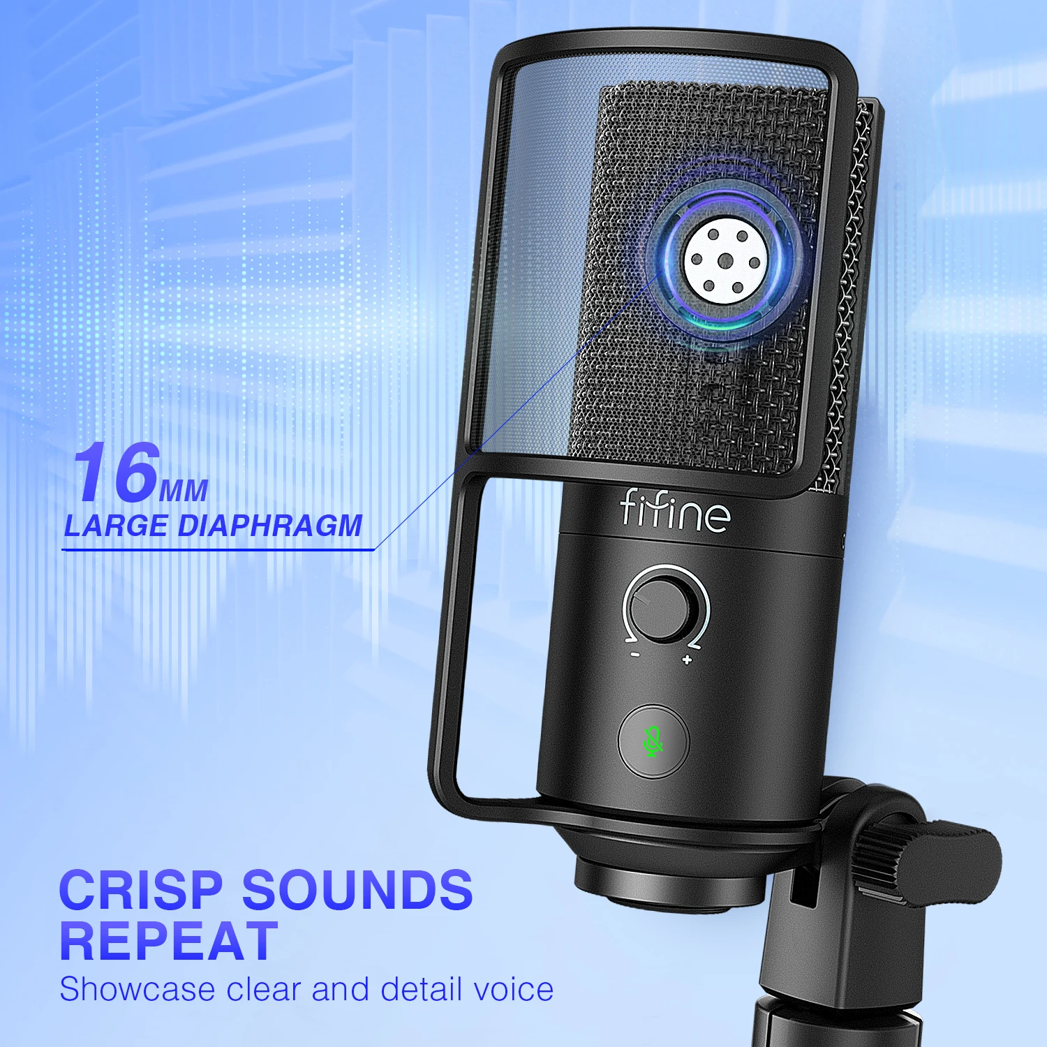 FIFINE USB Streaming Microphone with Pop Filter,Condenser Mic Set with Tap-to-Mute&Vol Control for PC,Recording,YouTube-K669PRO1