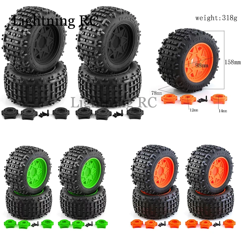 4Pcs 158mm 1/8 1/10 Monster Truck Tire 12/14/17mm Wheel Hex for Sledge E-Revo ARRMA KRATON Outcast Tamiya