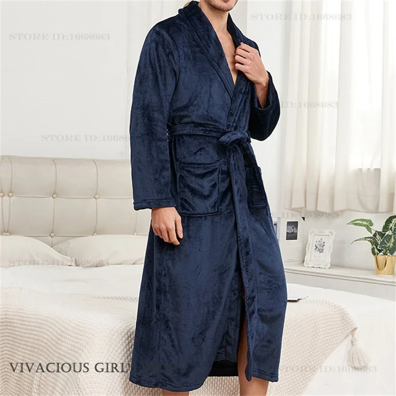 

Homewear Autumn Winter Flanne Men's Long Robe Hooded Kimono Bathrobe Gown Negligee Loose Casual Thicken Warm Sleepwear Nightwear