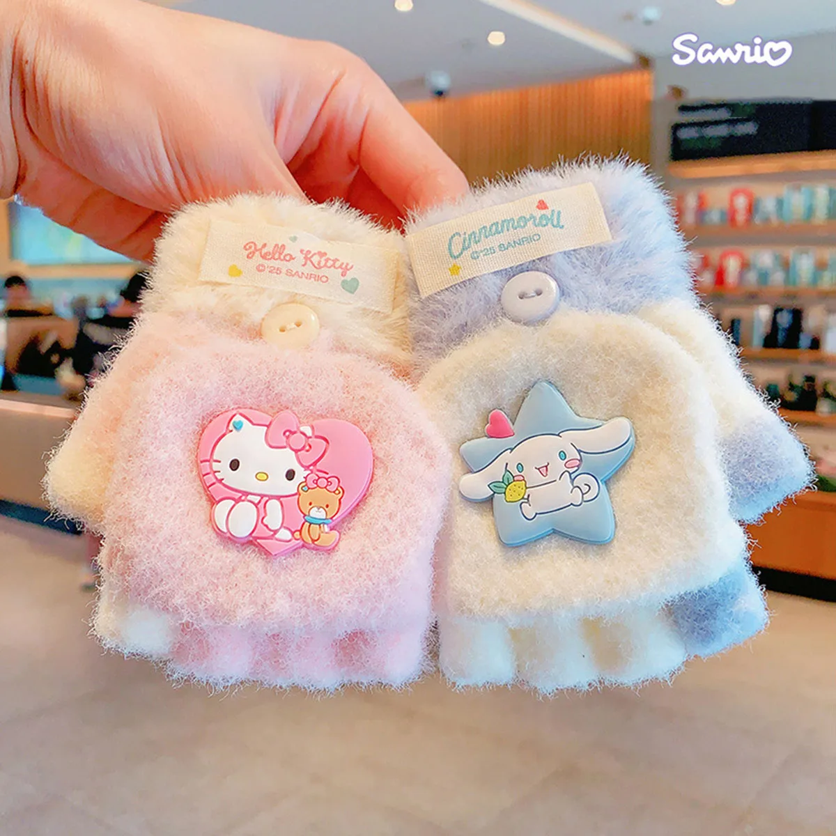 Sanrio Handschuhe My Melody Kuromi Kältebeständige Winter-Plüsch-Kleiderhandschuhe, warme Kinder-Weihnachtsgeschenke