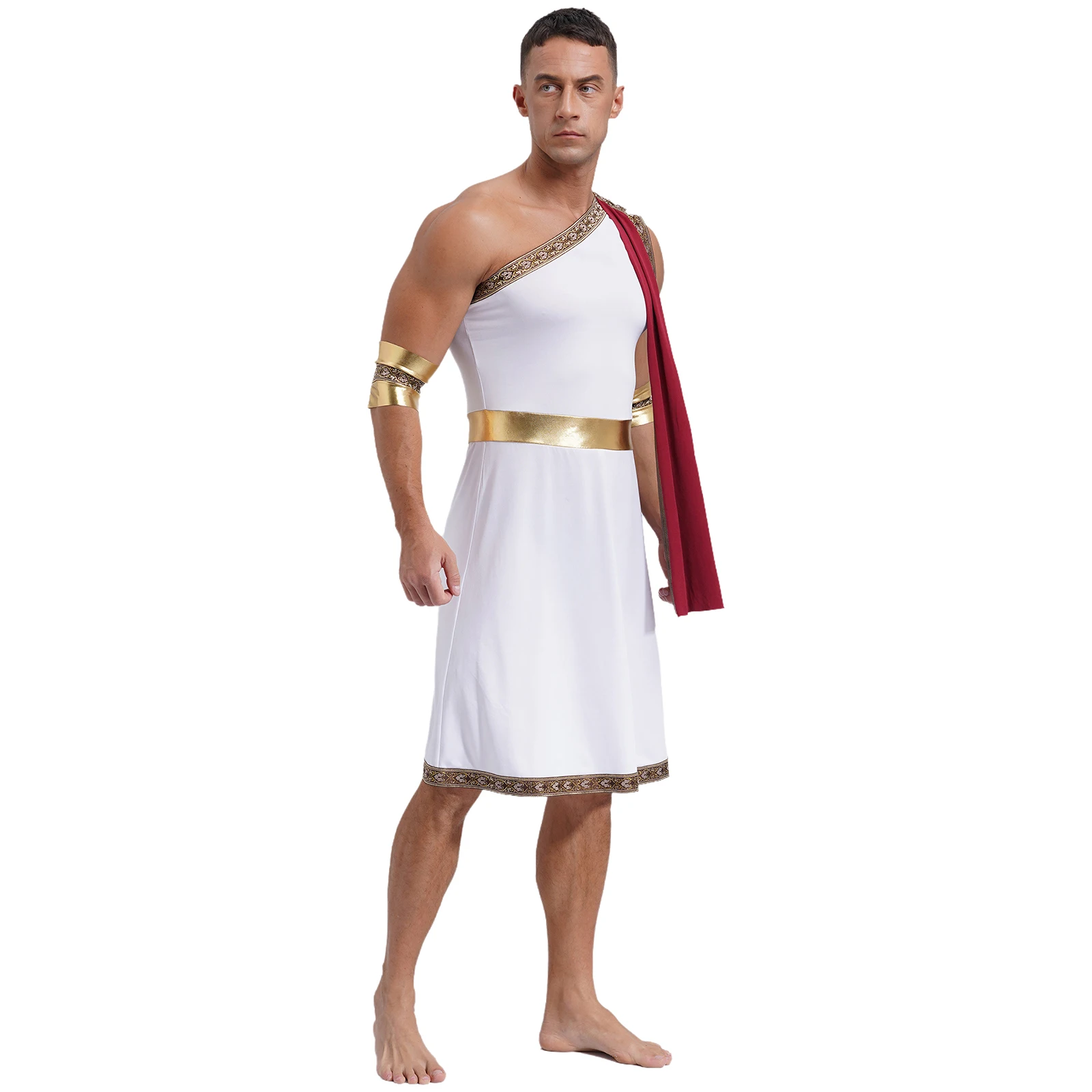 Mens Ancient Greek Toga with Wristband Roman King Prince Robe Costume Halloween Rome Spartan Warrior Costume