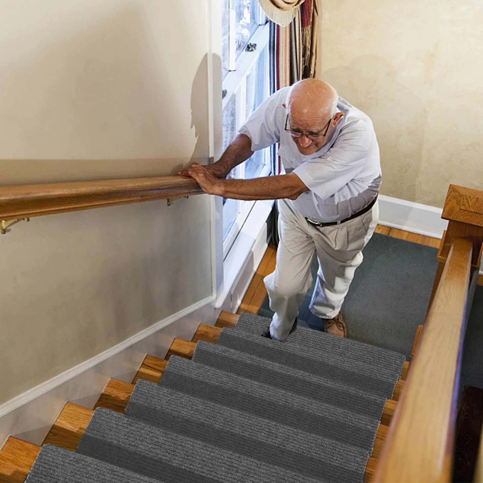 

2Pcs Household Non-Skid Stair Mats Self-Adhesive Washable Step Pads Anti-Slip Stair Treads Carpet Anti- Carpet