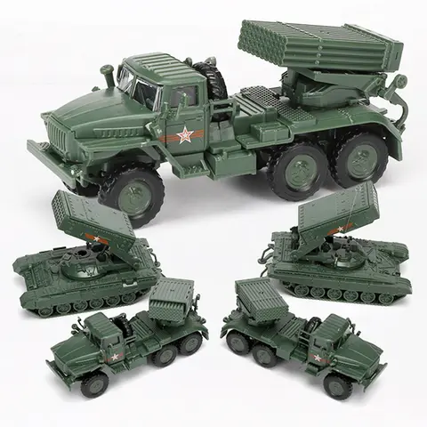 1:72 Scale Model Russian BM-21 Hail Rocket Launcher TOS-1 Heavy Flamethrower System Armored Vehicle T14 T90 Tank Collection Toy