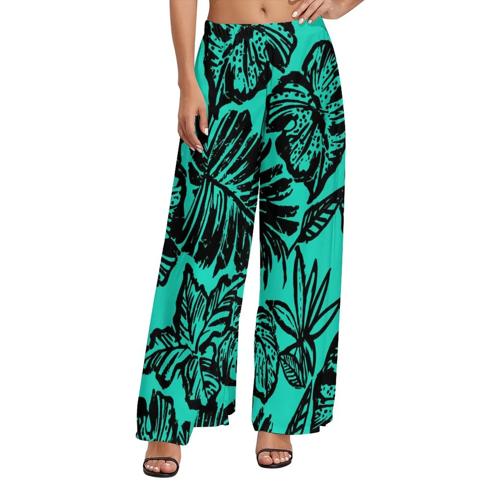 2024 New Polynesian Floral Print Vintage Tribal Ethnic Style Pants Pacific Island Artist Summer Ladies Wide Leg Pants