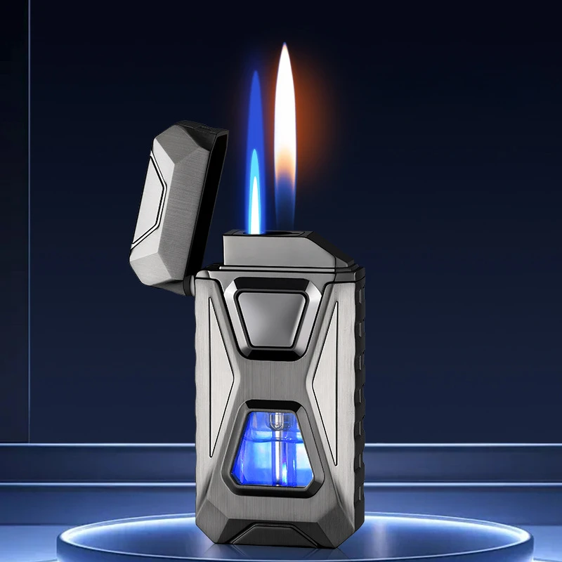 TH653 Smart Voice Control Lighter - Dual Jet Flame Mecha Design with Refillable Butane, Windproof Gas Lighter for Men's Gift