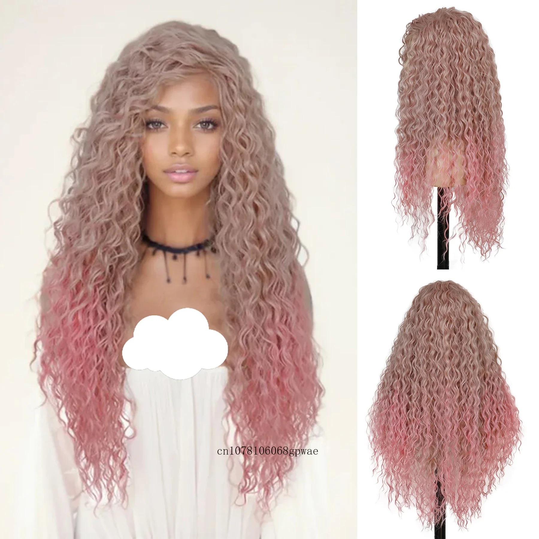 Synthetic 28 Inch Long Wavy Wigs for Women Charming Water Wave Hairstyle Ombre Pink Wig Lady Girls Cosplay Halloween Costume