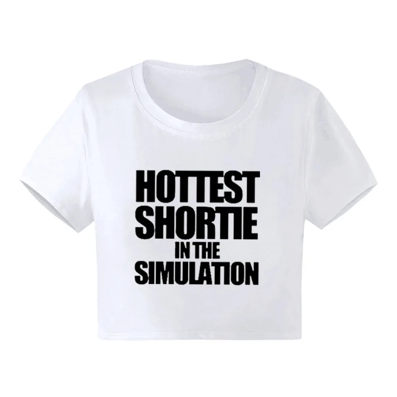 HOTTEST SHORTIE INTHE SIMULATION Printing Crop Top Baby Tee Girls Summer Slim Tops Girls Casual Summer 90s Tees Vintage Tops
